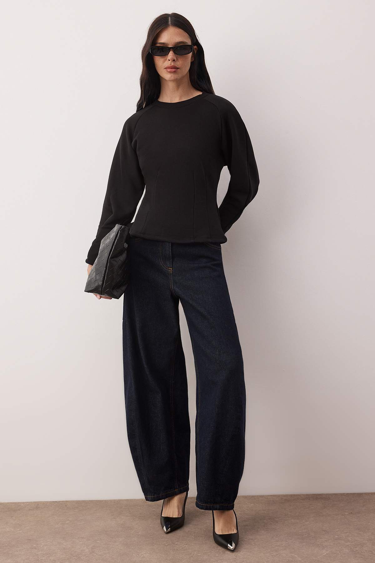 Trendyolmilla Kahverengi Kalın Şardonsuz Belden Oturmalı Bisiklet Yaka Örme Sweatshirt TWOAW26SW00068