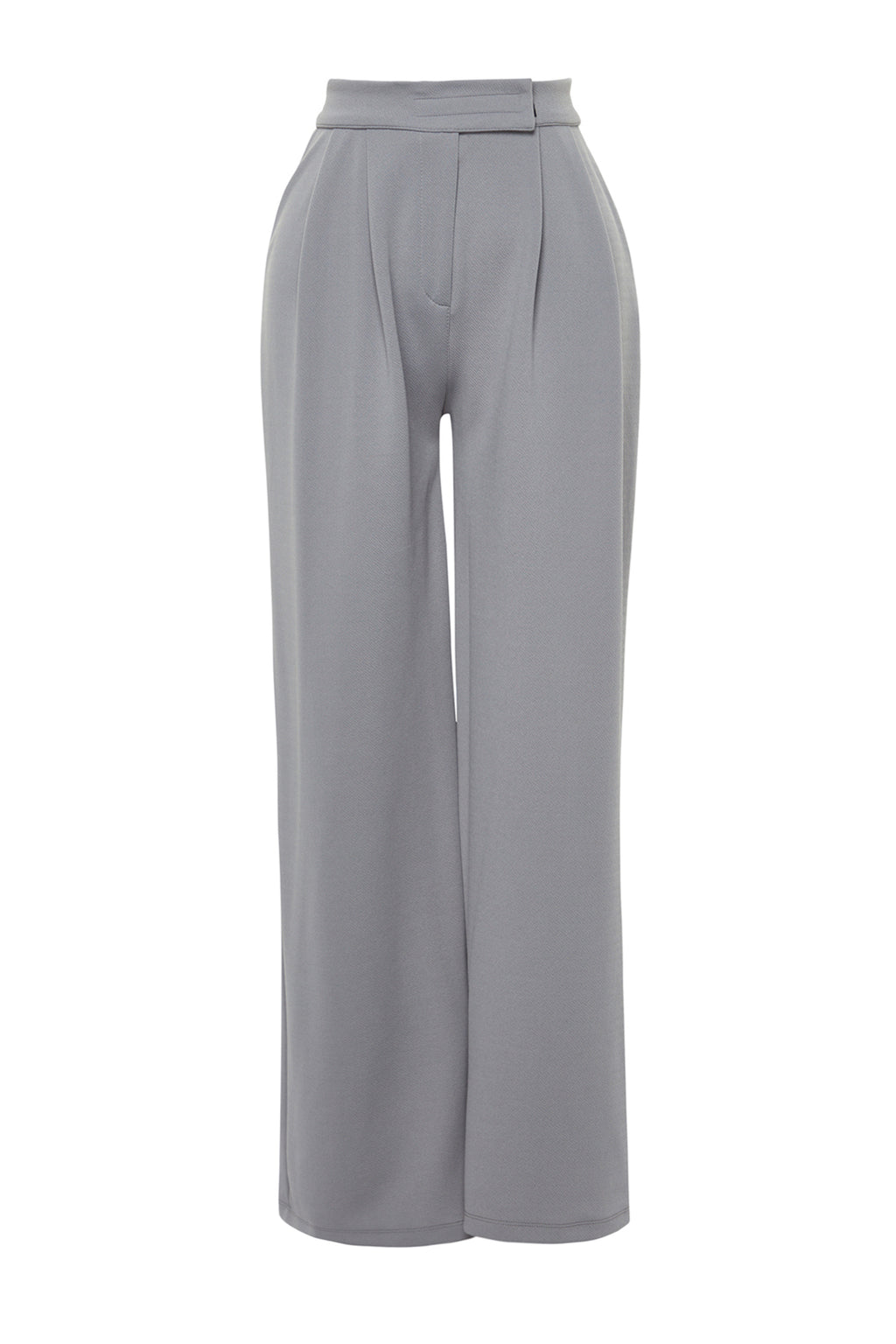 Trendyolmilla Yunus Gri Cırt Cırt Kapamalı Yüksek Bel Pileli Wide Leg/Geniş Kesim Örme Pantolon TWOAW24PL00177