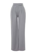 Trendyolmilla Yunus Gri Cırt Cırt Kapamalı Yüksek Bel Pileli Wide Leg/Geniş Kesim Örme Pantolon TWOAW24PL00177