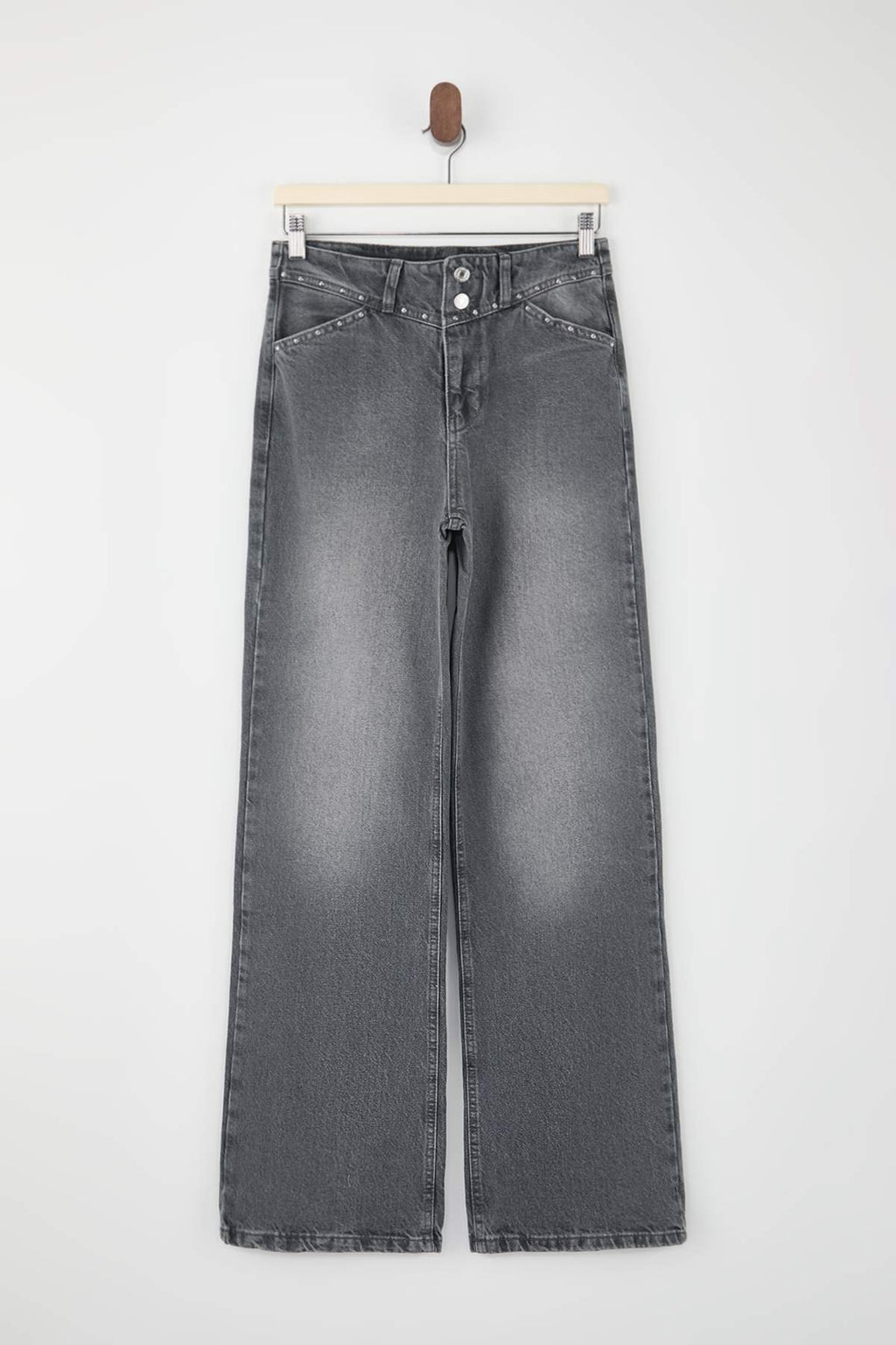 Gri Trok Detaylı Normal Bel %100 Pamuk Wide Leg Jeans TWOSS26JE00051