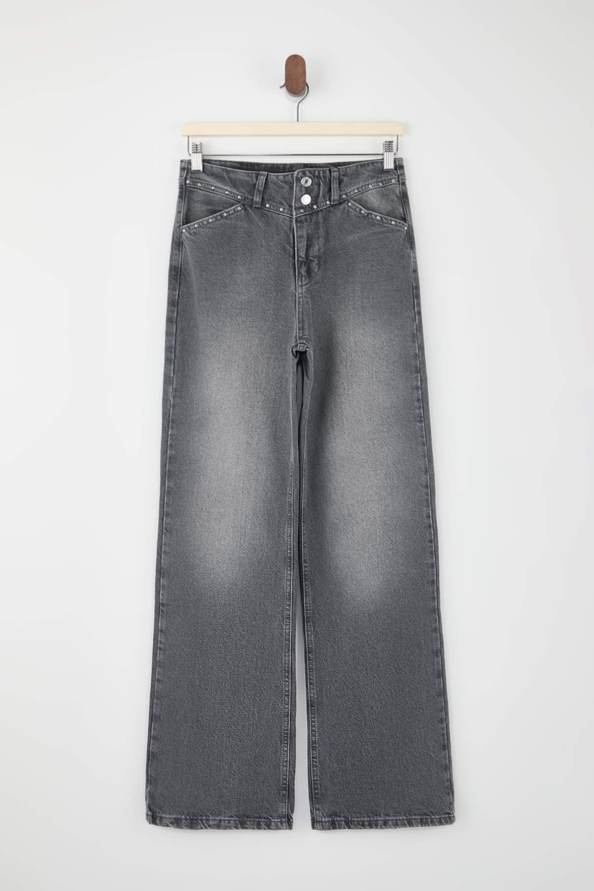 Gri Trok Detaylı Normal Bel %100 Pamuk Wide Leg Jeans TWOSS26JE00051