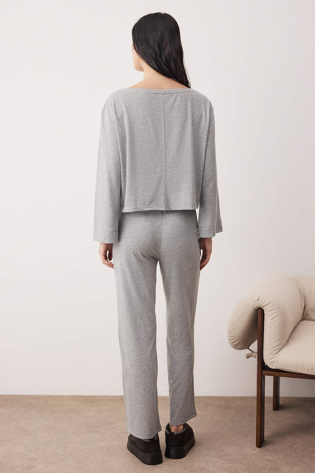Gri Melanj Pamuklu Örme Pijama Takımı THMAW26PT00227