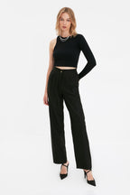 Siyah Straight/Düz Kesim Dokuma Kumaş Pantolon TWOAW22PL0321