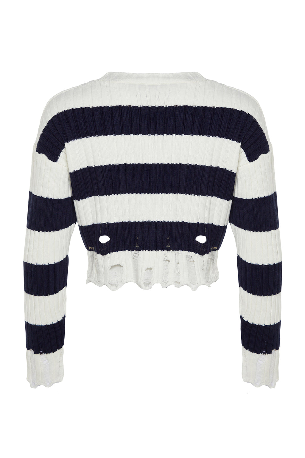 Trendyolmilla Siyah Crop Geniş Kalıp Çizgili Triko Kazak TWOAW24KZ00905