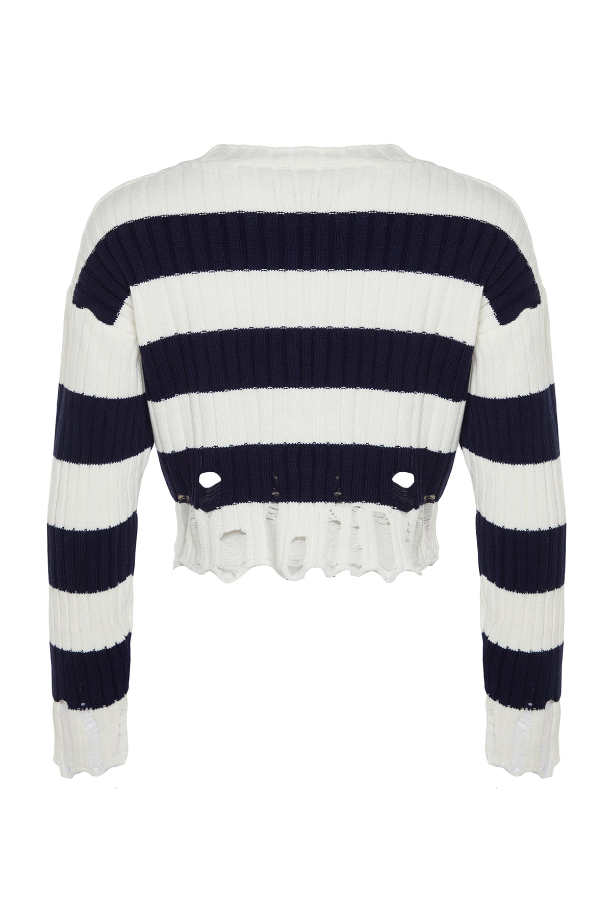 Trendyolmilla Siyah Crop Geniş Kalıp Çizgili Triko Kazak TWOAW24KZ00905