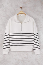 Trendyolmilla Lacivert Çizgili Oversize/Geniş Kalıp Fermuarlı Kalın İçi Polarlı Örme Sweatshirt TWOAW26SW00044