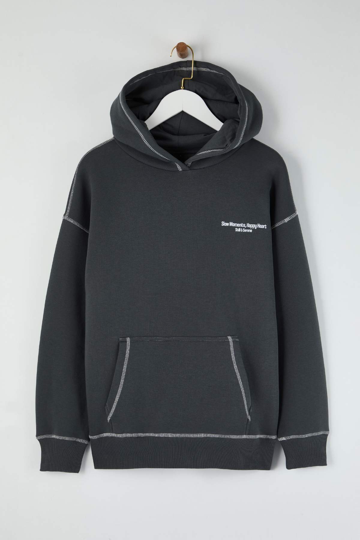Teen Antrasit Baskılı Yıkamalı Overszie/Geniş Kalıp Kapüşonlu Örme Sweatshirt TWOAW26SW00173