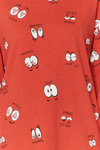 Trendyolmilla Tarçın %100 Pamuklu Göz Desenli T-shirt-Jogger Örme Pijama Takımı THMAW22PT0270