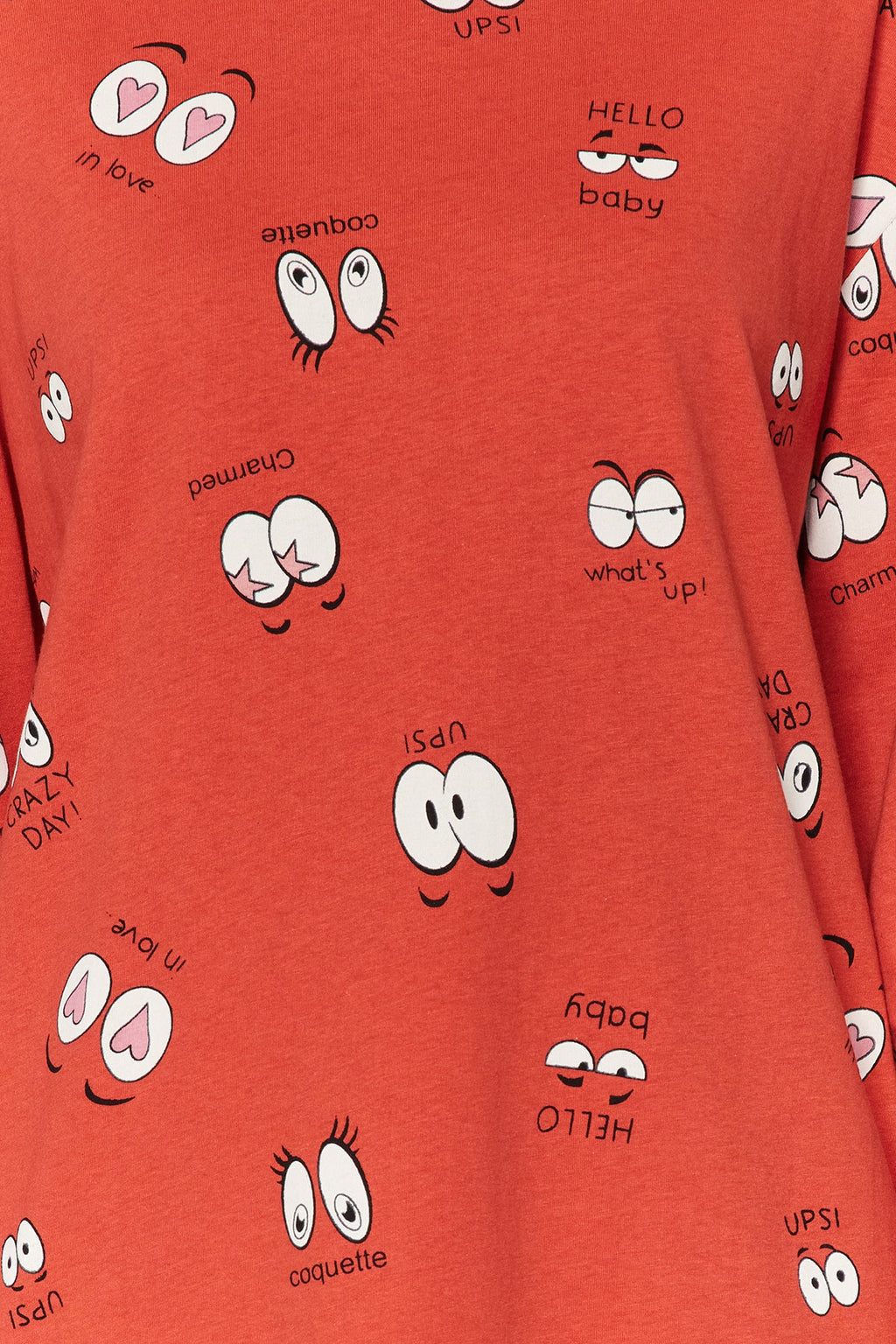 Trendyolmilla Lila %100 Pamuklu Göz Desenli T-shirt-Jogger Örme Pijama Takımı THMAW22PT0270