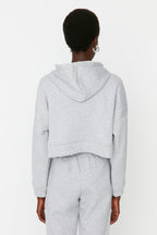 Trendyolmilla Petrol Fermuarlı Kapüşonlu Rahat Kesim Crop Kalın İçi Polarlı Örme Sweatshirt TWOAW20SW0660