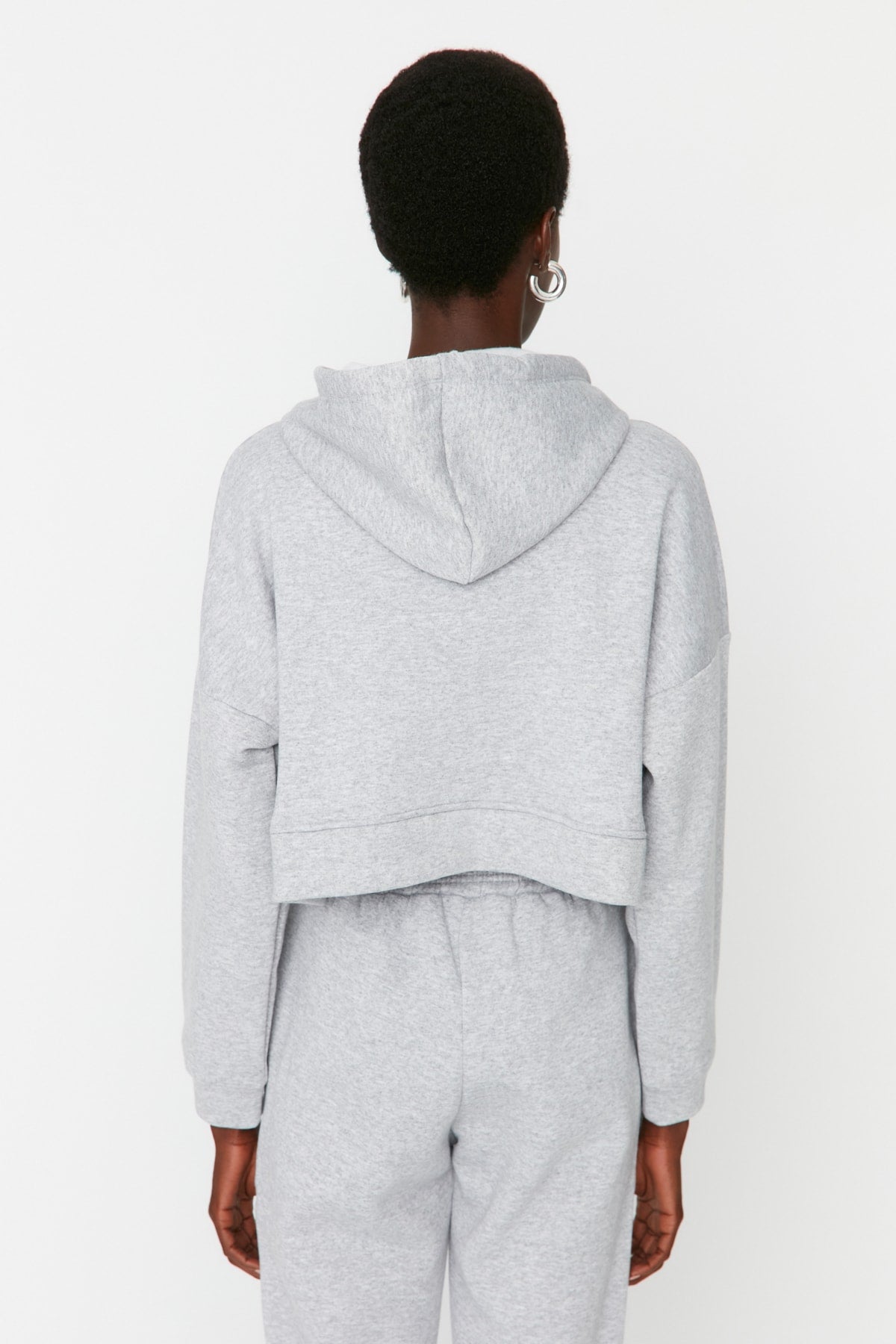 Trendyolmilla Petrol Fermuarlı Kapüşonlu Rahat Kesim Crop Kalın İçi Polarlı Örme Sweatshirt TWOAW20SW0660