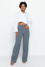 Trendyolmilla Ekru Yüksek Bel Wide Leg/Geniş Paça Pilili Dokuma Kumaş Pantolon TWOAW21PL0076