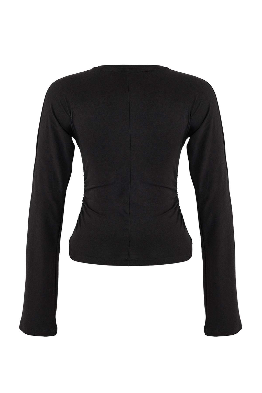 Trendyolmilla Gri İspanyol Kol Büzgü Detaylı Regular/Normal Kalıp Örme Bluz TWOAW26BZ00293