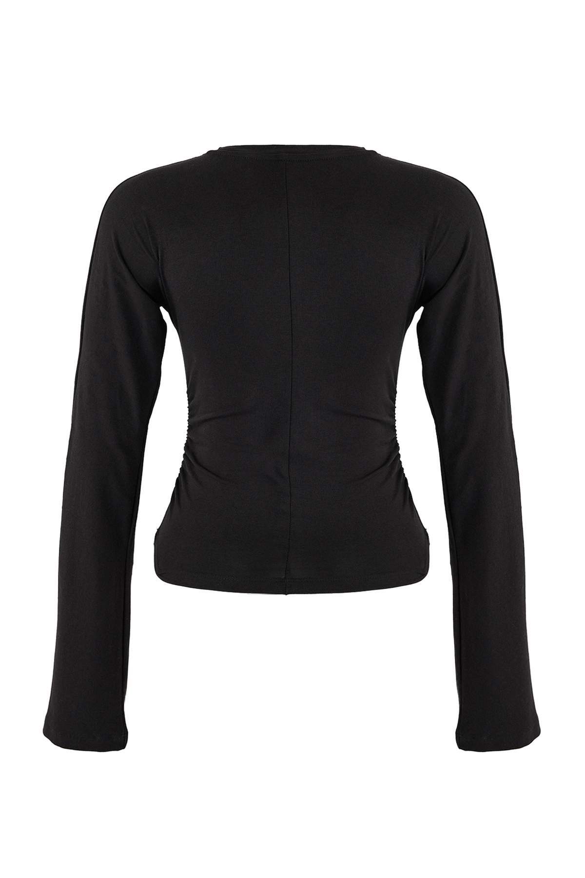 Trendyolmilla Gri İspanyol Kol Büzgü Detaylı Regular/Normal Kalıp Örme Bluz TWOAW26BZ00293