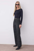 Siyah Tüvit Straigth/Düz Kesim Örme Pantolon TWOAW26PL00094