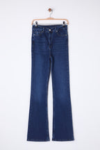 Trendyolmilla Koyu Mavi Yüksek Bel Comfort/Esnek Flare İspanyol Paça Jeans TWOSS25JE00110