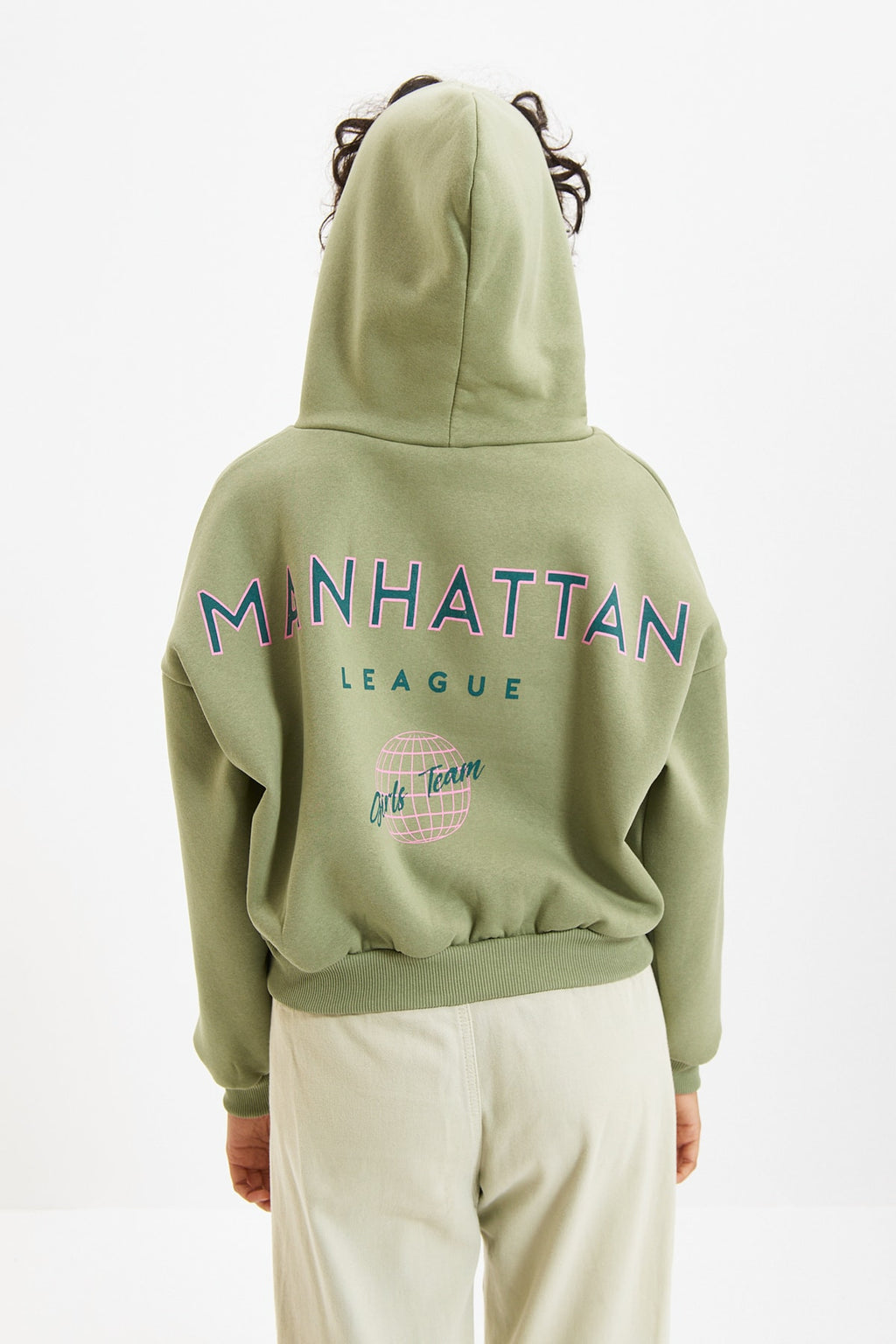 Trendyolmilla Mint Sırt Baskı Detaylı Kapüşonlu Kalın İçi Polarlı Örme Sweatshirt TWOAW22SW0711