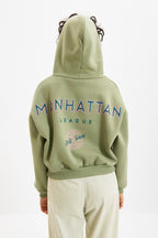 Trendyolmilla Mint Sırt Baskı Detaylı Kapüşonlu Kalın İçi Polarlı Örme Sweatshirt TWOAW22SW0711