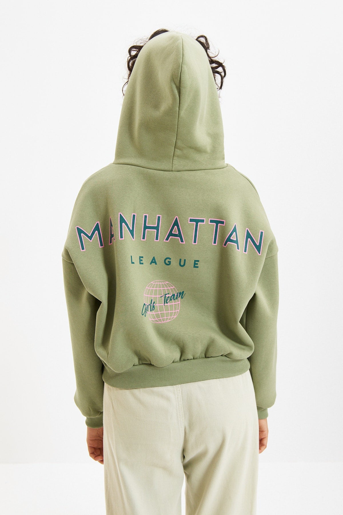 Trendyolmilla Mint Sırt Baskı Detaylı Kapüşonlu Kalın İçi Polarlı Örme Sweatshirt TWOAW22SW0711
