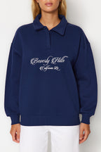 Trendyolmilla Sarı Gömlek Yaka Nakışlı Regular Fit Kalın İçi Polarlı Örme Sweatshirt TWOAW24SW00182