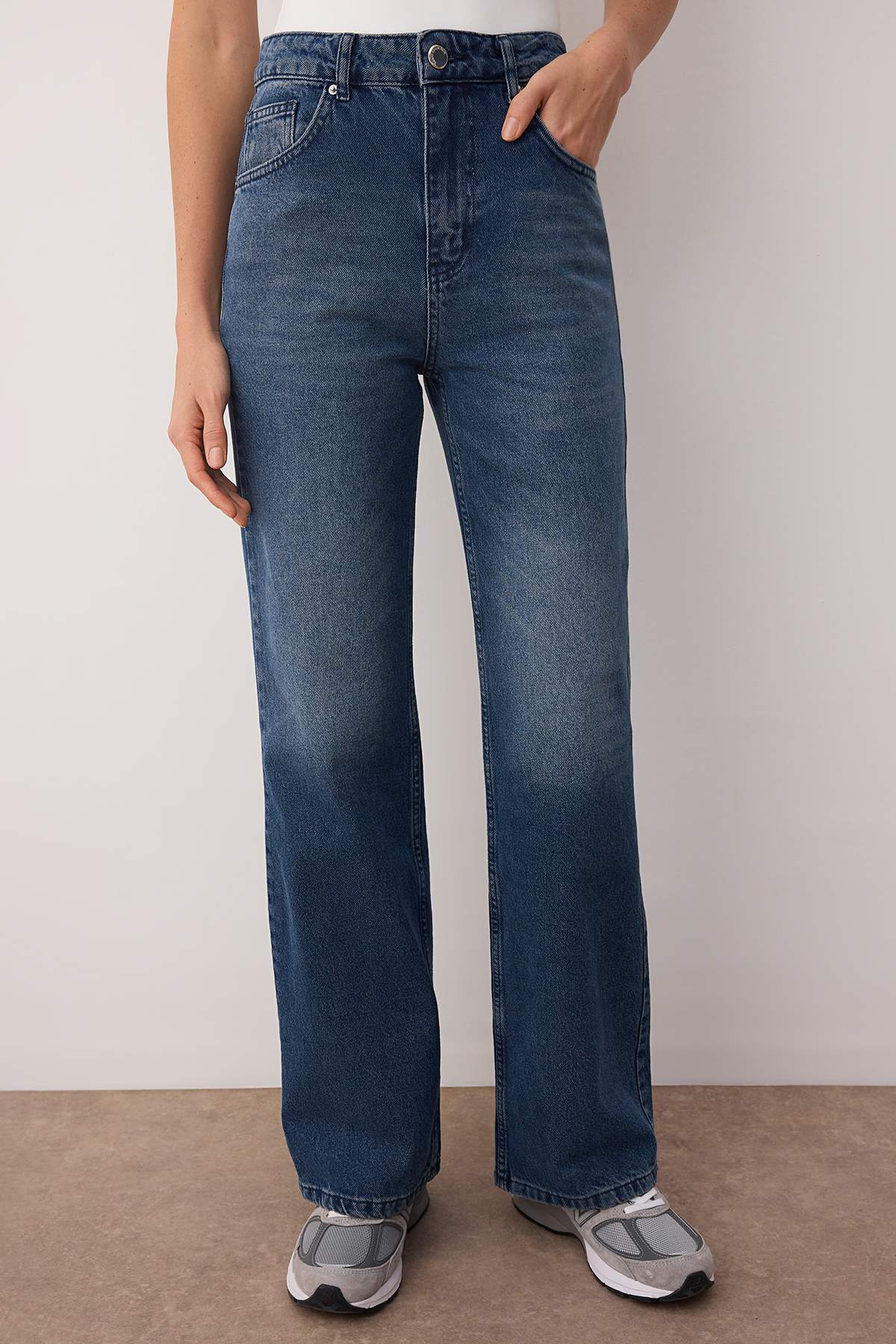 Trendyolmilla Gece Mavisi Yüksek Bel Wide Leg Jeans TWOSS25JE00172