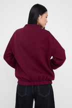 Trendyolmilla Teen Koyu Bordo Fermuarlı Oversize/Geniş Kalıp Kalın İçi Polarlı Örme Sweatshirt TWOAW25SW00122