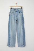Trendyolmilla Özel Koleksiyon Mavi Yüksek Bel Renk Bloklu Wide Leg Geniş Paça Jeans TWOAW26JE00099