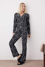 Trendyolmilla Pudra %100 Pamuklu Leopar Desenli Gömlek-Pantolon Örme Pijama Takımı THMAW21PT0489