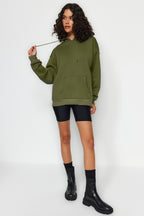 Trendyolmilla Kiremit Kalın İçi Polarlı Oversize/Geniş Kalıp Kapüşonlu Basic Örme Sweatshirt TWOAW24SW00103