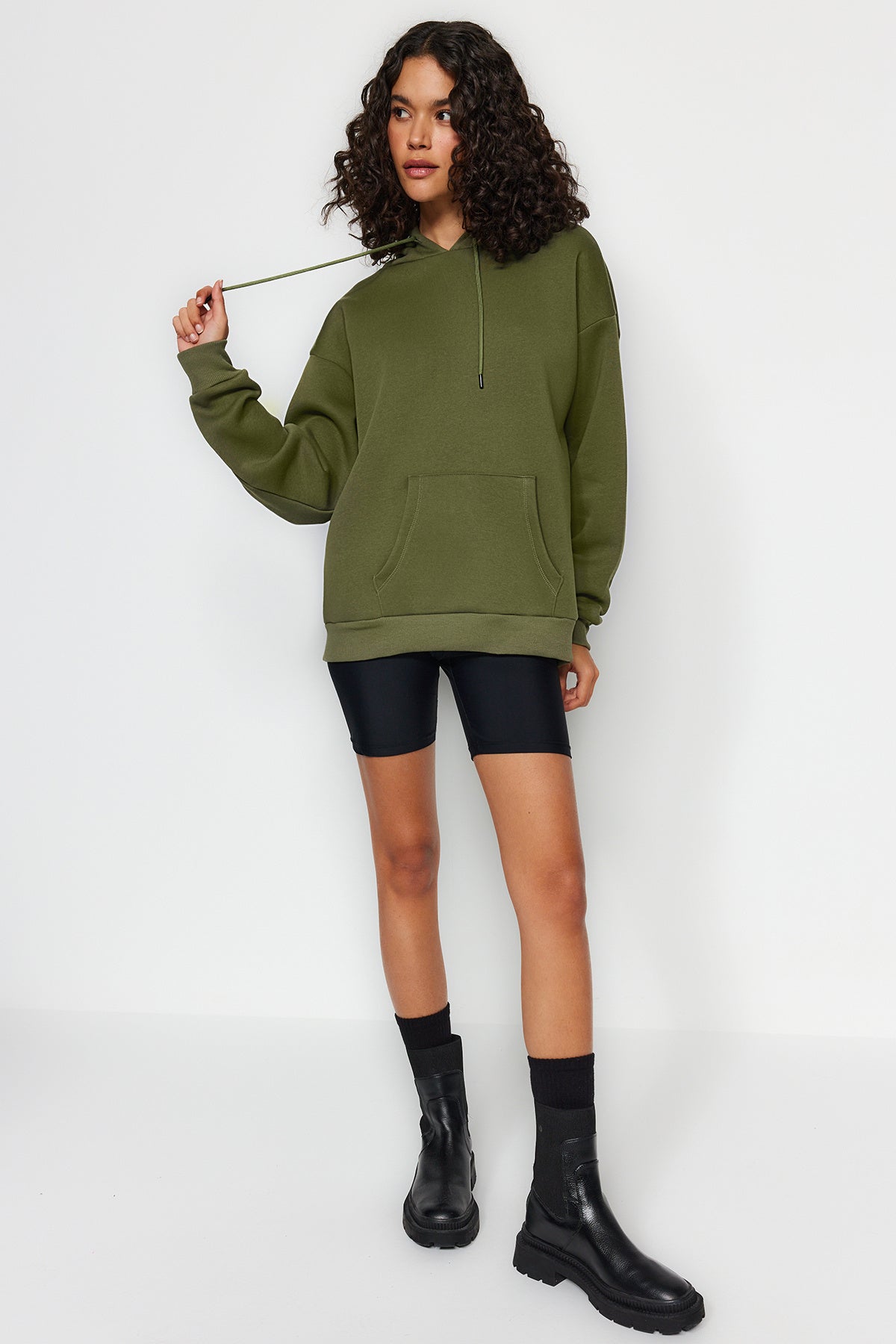 Trendyolmilla Kiremit Kalın İçi Polarlı Oversize/Geniş Kalıp Kapüşonlu Basic Örme Sweatshirt TWOAW24SW00103