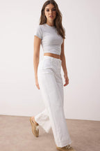 Trendyolmilla Kırmızı Yüksek Bel Nervür Detaylı Paça Kesikli Comfort/Esnek Wide Leg Jeans TWOSS25JE00310