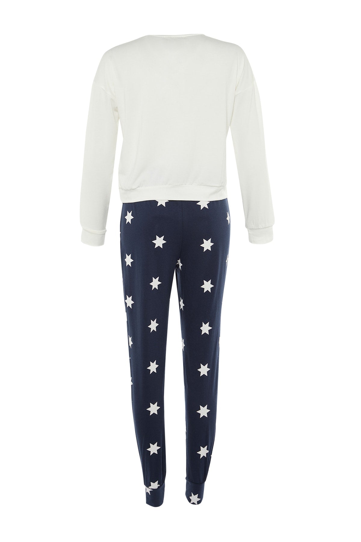 Trendyolmilla Beyaz %100 Pamuklu Yıldız Desenli Örme Pijama Takımı THMAW21PT0241