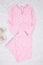 Trendyolmilla Pembe Pamuklu Likralı Yumuşak Tuşe Kalpli Baby Overlok Detaylı Örme Pijama TakımıTHMAW26PT00166