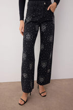 Siyah Yüksek Bel Taş Detaylı Geniş Paça Wide Leg Jeans TWOAW26JE00116