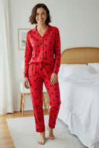 Trendyolmilla Kırmızı %100 Pamuklu Kalpli Örme Pijama Takımı THMAW21PT0548