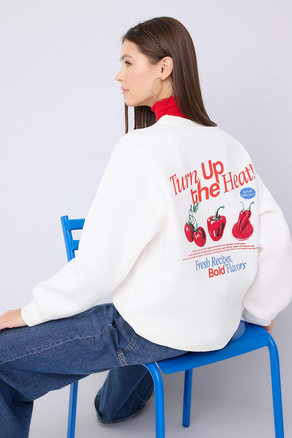 Teen Ekru Sırt Domates Baskılı Oversize/Geniş Kalıp Örme Sweatshirt TWOAW26SW00188