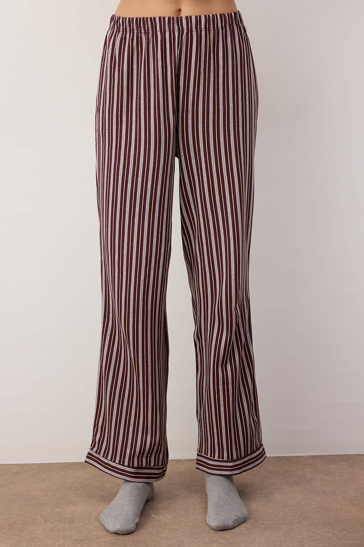 Trendyolmilla Mavi %100 Pamuklu Çizgili Gömlek-Pantolon Örme Pijama Takımı THMAW24PT00144