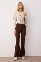 Trendyolmilla Haki Flare Kalıp Bağlama Detaylı Bootcut Gabardin Pantolon TWOAW26PL00064