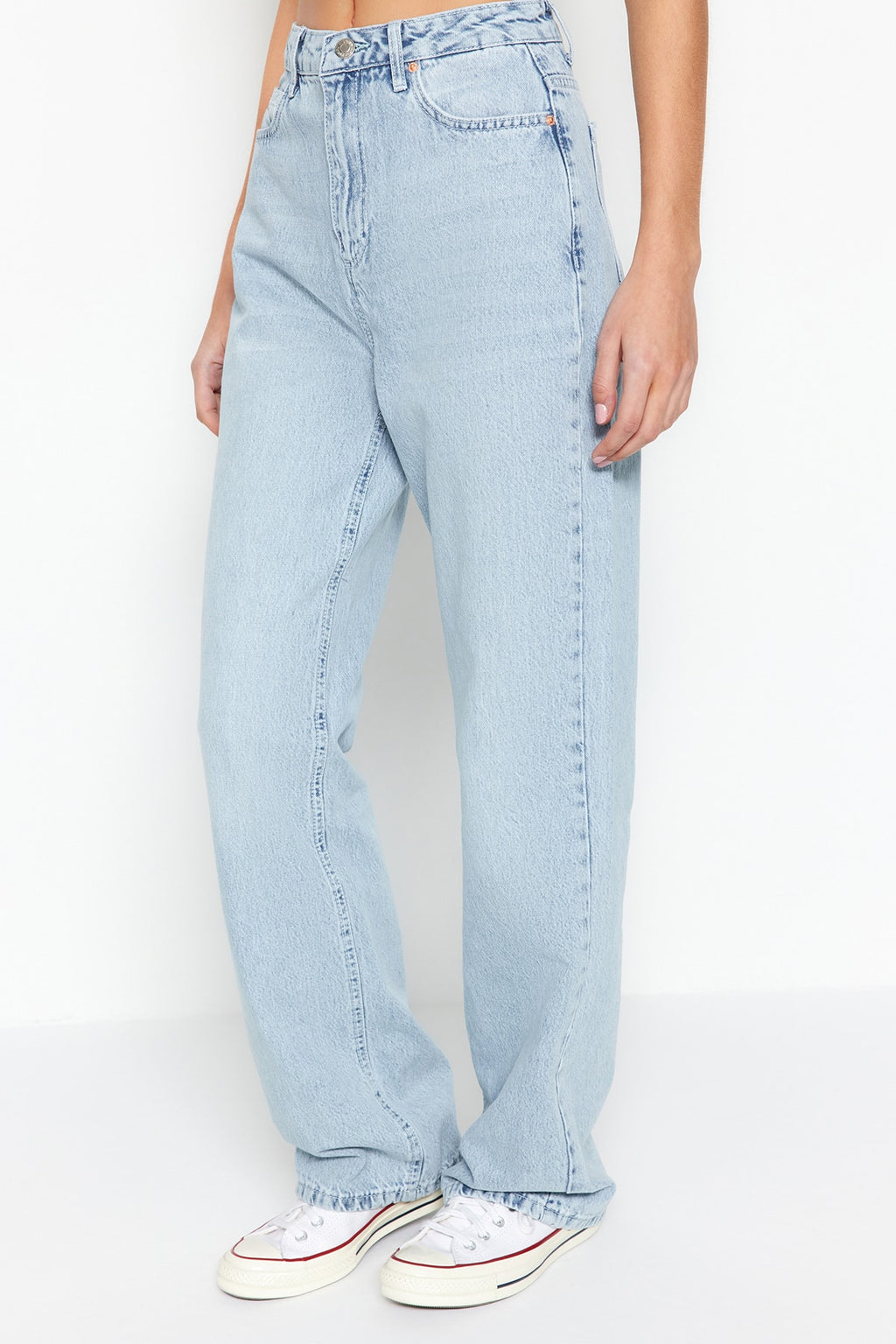 Trendyolmilla Lacivert Yüksek Bel Wide Leg Geniş Paça %100 Pamuk Non-Stretch Jeans TWOSS22JE0242