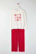 Trendyolmilla Beyaz %100 Pamuklu Kurdele/Fiyonklu ve Puantiyeli Örme Pijama Takımı THMAW26PT00053