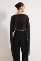 Siyah Asimetrik Kesim Astarsız Şifon Pelerin Party Bluz TPRSS26BZ00055