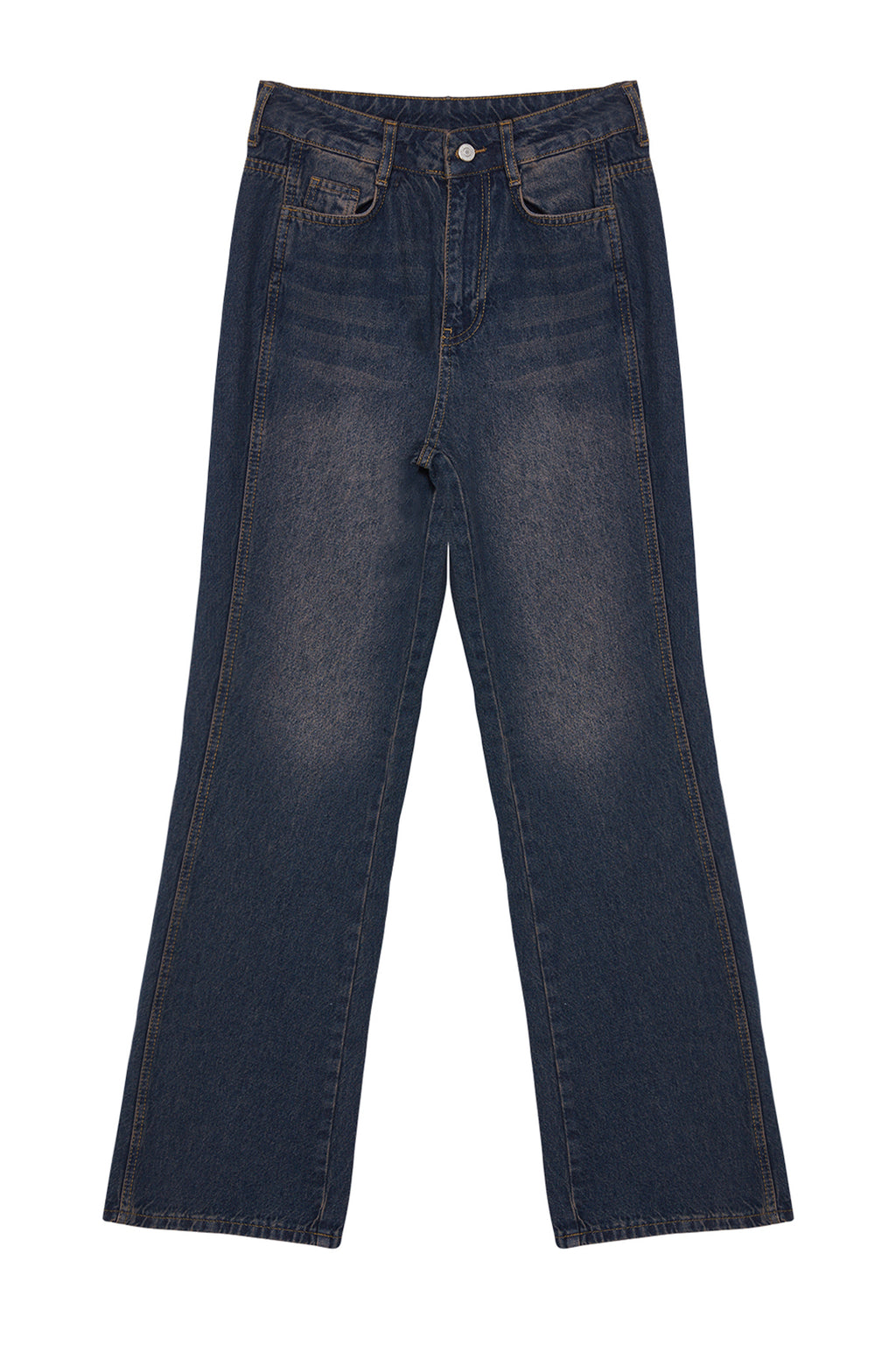 Koyu Mavi Yüksek Bel Geniş Paça Wide Leg Jeans %100 Pamuk Non-Stretch TWOAW24JE00313