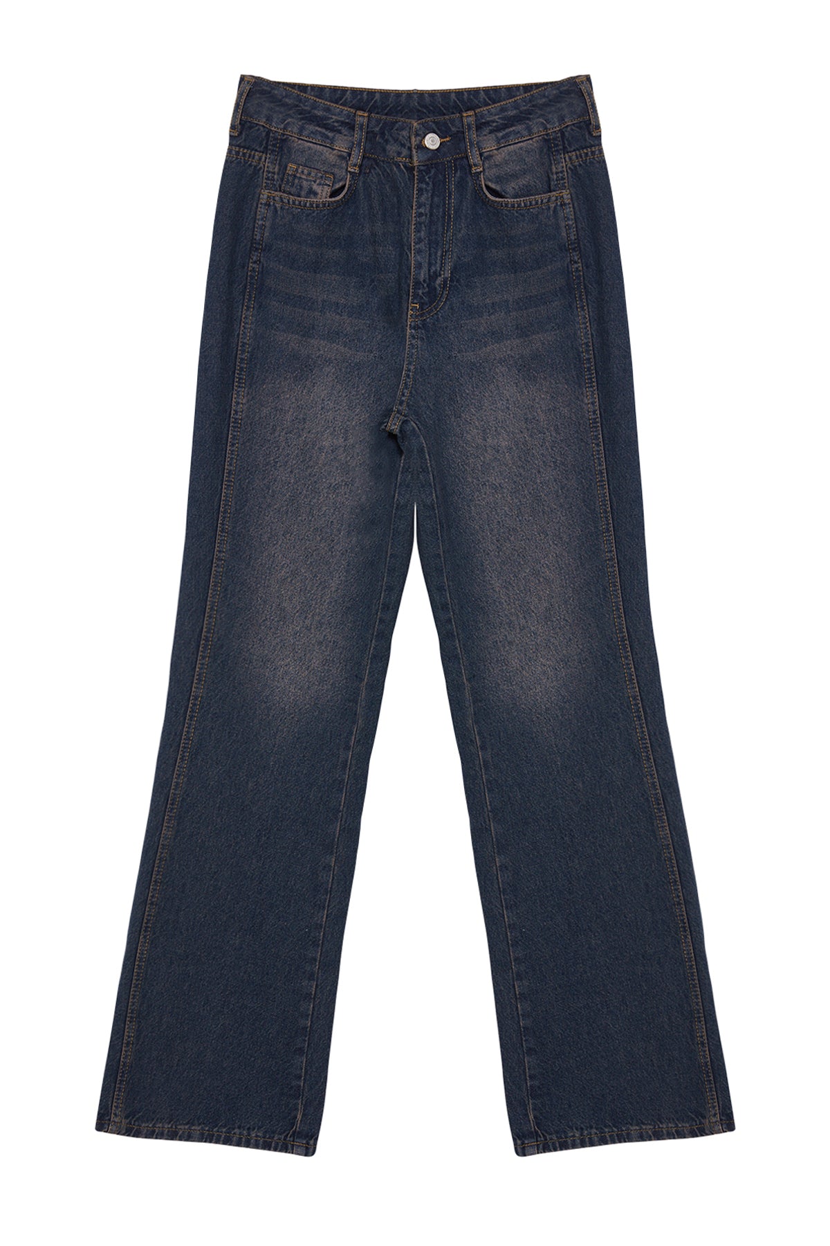 Koyu Mavi Yüksek Bel Geniş Paça Wide Leg Jeans %100 Pamuk Non-Stretch TWOAW24JE00313