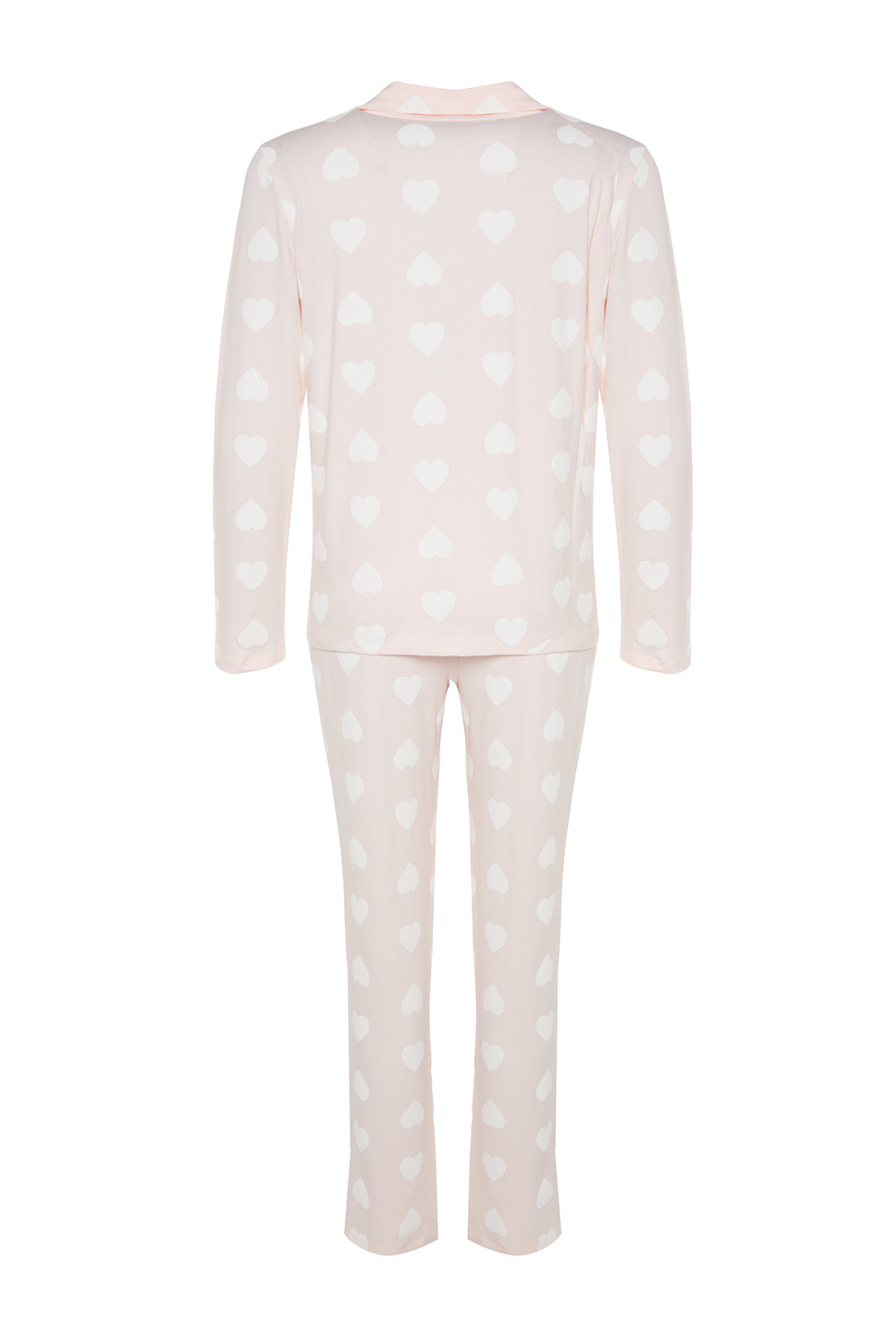 Trendyolmilla Mürdüm %100 Pamuklu Kalpli Gömlek-Pantolon Örme Pijama Takımı THMAW24PT00253