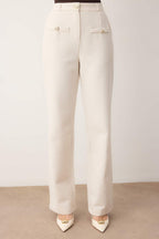 Ekru Tüvit Düğme Detaylı Pantolon TWOAW26PL00172