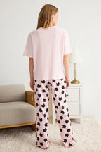 Pembe %100 Pamuklu Kedi Desenli Örme Pijama Takımı THMSS25PT00161