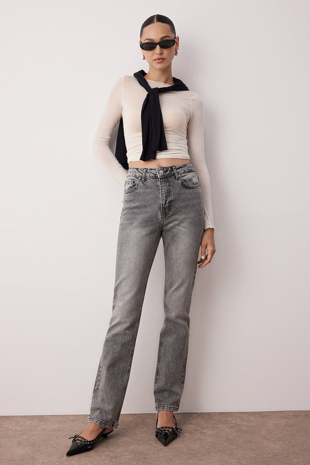 Trendyolmilla Antrasit Yüksek Bel Comfort/Esnek Bootcut Jeans TWOAW23JE00657