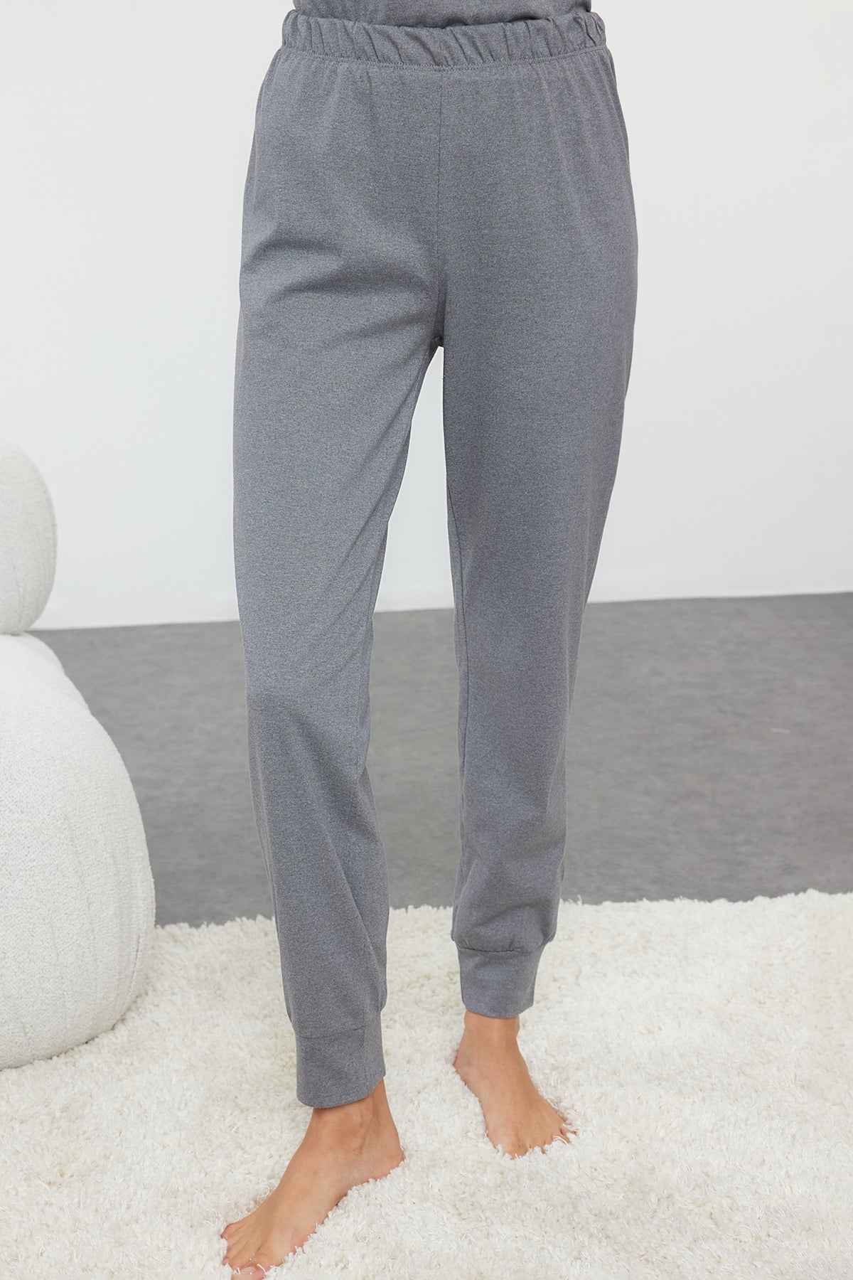 Gri Melanj 3'lü Paket Örme Pijama Takımı THMAW25PT00006