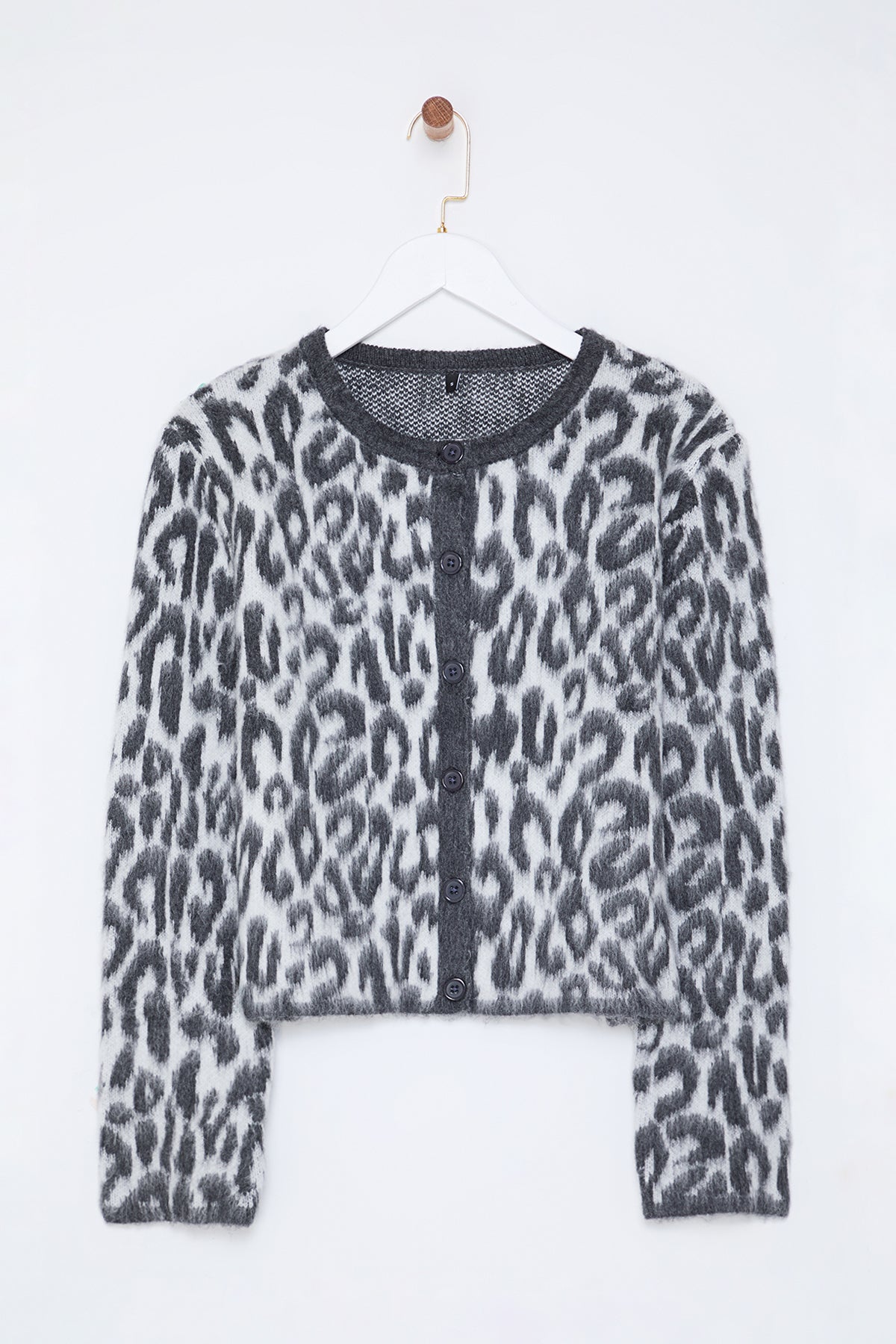 Trendyolmilla Kahverengi Leopar Desenli Triko Hırka TWOAW25HI00378