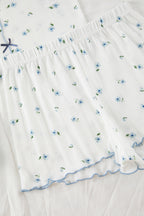 Trendyolmilla Beyaz %100 Pamuklu Çiçekli Kurdele/Fiyonklu Fitilli Şortlu Örme Pijama Takımı THMSS25PT00434